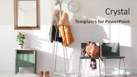  Presentation with clothes - Colorful PPT layouts enhanced with modern hall interior with hanging backdrop and a soft green colored foreground