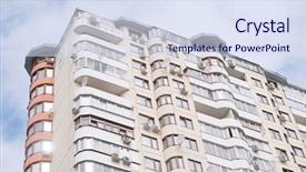  Presentation with high rise building - Cool new slide deck with modern high-rise building backdrop and a sky blue colored foreground