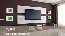  Presentation with interior decorating home - PPT theme consisting of modern home theater room interior background and a gray colored foreground