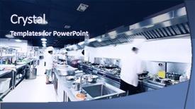  Presentation with hotel kitchen - Amazing slide set having modern hotel kitchen and busy backdrop and a navy blue colored foreground