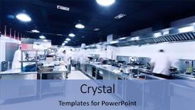  Presentation with hotel kitchen - Beautiful PPT theme featuring modern hotel kitchen and busy backdrop and a teal colored foreground