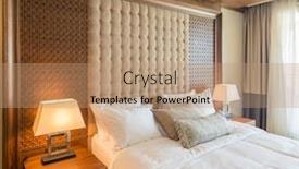  Presentation with bed hotel - Slides featuring modern hotel room with big bed background and a coral colored foreground