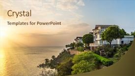  Presentation with lake - Slide deck with modern house aside the lake background and a lemonade colored foreground