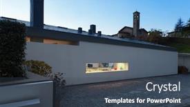  Presentation with house window - Slide set with modern-house-by-night-illuminated background and a tawny brown colored foreground