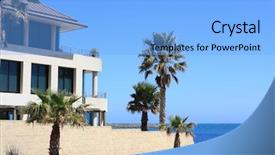  Presentation with modern trees - Colorful PPT theme enhanced with modern house by the beach backdrop and a  colored foreground