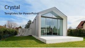 Presentation with house - Slide set featuring modern house view from lawn background and a  colored foreground