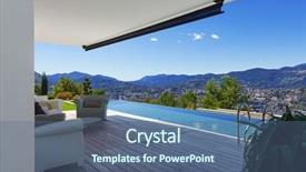  Presentation with infinity - Presentation design having modern house with infinity pool background and a ocean colored foreground