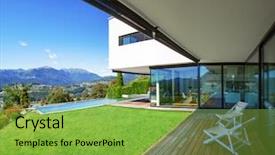  Presentation with house - Theme with modern-house-with-pool background and a seafoam green colored foreground