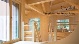  Presentation with house - Beautiful slides featuring modern house wooden interiors open backdrop and a red colored foreground