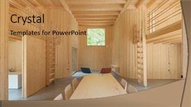  Presentation with house - Audience pleasing slides consisting of modern house wooden interiors open backdrop and a coral colored foreground