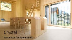  Presentation with house - Cool new PPT theme with modern house wooden interiors open backdrop and a coral colored foreground