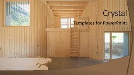  Presentation with opening ceremony of house - Audience pleasing slide deck consisting of modern house wooden interiors open backdrop and a coral colored foreground