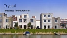  Presentation with modern building - Cool new presentation theme with modern-housing-development-constructed backdrop and a light blue colored foreground