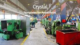  Presentation with machine assembly - PPT theme featuring modern indoor hall for assembly background and a violet colored foreground