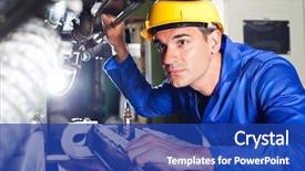  Presentation with machine operator - Cool new presentation theme with modern industrial machine operator working backdrop and a ocean colored foreground