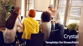  Presentation with collective - Theme having modern informal working team background and a wine colored foreground