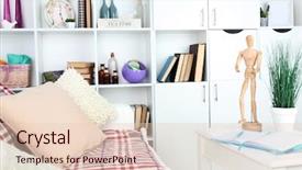  Presentation with light colors - Presentation theme enhanced with modern interior design of living room in light colors indoors background and a lemonade colored foreground