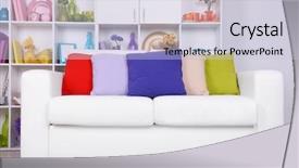  Presentation with room interior design - Amazing PPT theme having modern interior design white living room with sofa and bookcase backdrop and a lemonade colored foreground