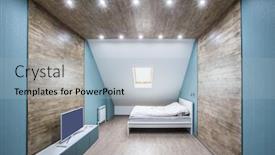  Presentation with bedroom modern - Amazing PPT theme having modern interior of bedroom with wooden decor backdrop and a light blue colored foreground