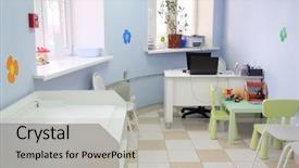  Presentation with modern reflective office buildings - Audience pleasing presentation theme consisting of modern interior of office pediatrician backdrop and a light gray colored foreground