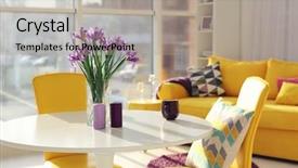  Presentation with interior - Audience pleasing presentation theme consisting of modern interior with lilac accent backdrop and a mint green colored foreground