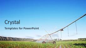  Presentation with land irrigation - Presentation theme enhanced with modern irrigation pivot system watering background and a light blue colored foreground