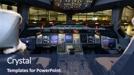  Presentation with cockpit - Cool new presentation theme with modern jet aircraft cockpit interior backdrop and a navy blue colored foreground