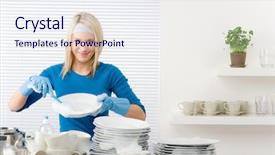  Presentation with kitchen - Theme consisting of modern kitchen - happy woman washing background and a sky blue colored foreground