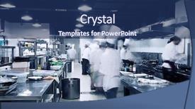  Presentation with hotel kitchen - PPT theme featuring modern kitchen and busy chefs background and a navy blue colored foreground