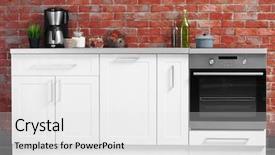  Presentation with kitchen furniture - Audience pleasing slide deck consisting of modern kitchen furniture against brick backdrop and a white colored foreground