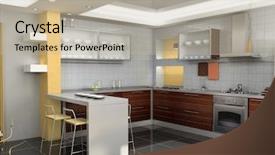  Presentation with interior design - Presentation theme consisting of modern kitchen interior design 3d background and a mint green colored foreground