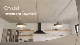  Presentation with steel design - Presentation theme enhanced with modern-kitchen-interior-with-stainless background and a coral colored foreground