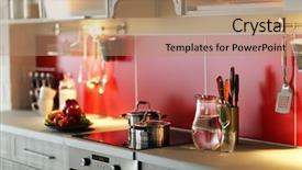  Presentation with interior - Audience pleasing presentation theme consisting of modern kitchen interior with stove backdrop and a coral colored foreground