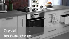  Presentation with modern electric iron isolated - Colorful presentation design enhanced with modern kitchen table with electric backdrop and a gray colored foreground