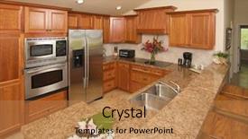  Presentation with kitchen - Presentation enhanced with modern kitchen with brushed aluminum background and a coral colored foreground
