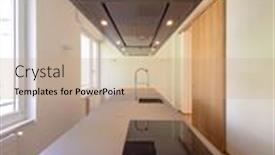  Presentation with nobody - Cool new PPT layouts with modern-kitchen-with-suspended-hood backdrop and a coral colored foreground