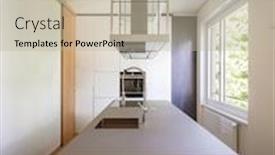  Presentation with kitchen design - Amazing slide set having modern-kitchen-with-suspended-hood backdrop and a mint green colored foreground