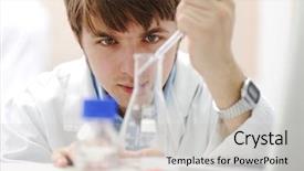  Presentation with scientist - Presentation design having modern lab research with tubes background and a light gray colored foreground