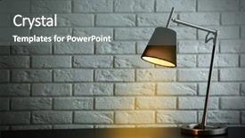  Presentation with poster on white wall above - Theme having modern lamp on the desk background and a  colored foreground