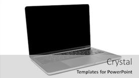  Presentation with computer - PPT theme enhanced with modern laptop computer isolated on the white background background and a light gray colored foreground