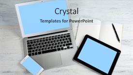  Presentation with phone - Colorful theme enhanced with modern laptop mobile phone tablet backdrop and a light blue colored foreground