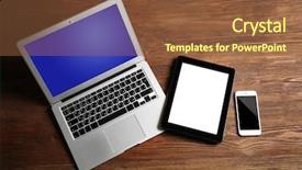  Presentation with tablet - Colorful PPT layouts enhanced with modern laptop mobile phone backdrop and a tawny brown colored foreground