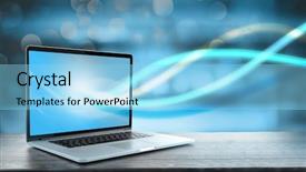  Presentation with new technology - Slide deck with modern laptop streaming data new background and a  colored foreground