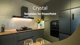  Presentation with kitchen utensils - Amazing slide deck having modern-large-luxury-dark-gray backdrop and a tawny brown colored foreground