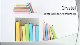  Presentation with white clay tiled roof - Presentation theme featuring modern library - books on white shelves background and a sky blue colored foreground