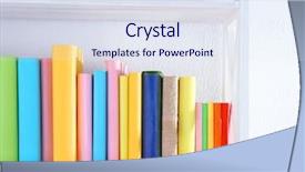  Presentation with books - Audience pleasing slide set consisting of modern library - books on white shelves backdrop and a sky blue colored foreground