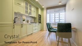  Presentation with light green - Slide deck consisting of modern-light-green-luxurious-kitchen background and a coral colored foreground