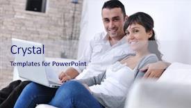  Presentation with computer room - Audience pleasing presentation design consisting of modern living room indoor home backdrop and a  colored foreground