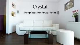  Presentation with living room - Audience pleasing slide deck consisting of modern living room interior backdrop and a light gray colored foreground