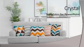  Presentation with living room - Beautiful PPT theme featuring modern living room with grey backdrop and a sky blue colored foreground
